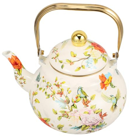 Vintage Enamel Teapot 1.5l Stovetop Tea Kettle for Hot Water | Retro Floral Design, Ergonomic Handle, Rust and Corrosion Resistance, Brewing Tea or Making Coffee