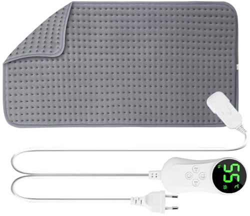 Behogan Elektrisches Heizkissen 40x80cm, Heizkissen mit Abschaltautomatik, Wärmekissen mit 9 Temperaturstufen, Heating Pad für Rücken, Nacken, Schulter und Bauch, Maschinenwaschbar (Grau)