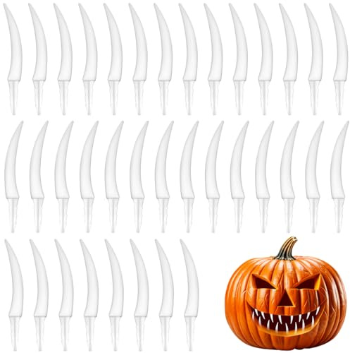 Ricomso 36 Stück Halloween Kürbiszähne – Gruselige Kürbiszähne für DIY Kürbis Schnitzen, Wiederverwendbare Deko für Halloween Party & Garten Dekoration (Weiß)