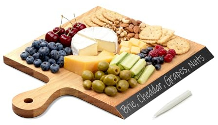 Dofira Acacia Wood Cutting Board with Handle, 2-in-1 Reversible Charcuterie Board & Chopping Board, Large 17x13 Chalkboard Edge Serving Board for Meat & Cheese, Fruit and Nuts, Christmas Gift