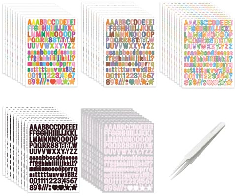 poraceous 50 Fogli Adesivi Lettere Alfabeto, Imperméables Lettere Adesive in Vinile, Adesivi Lettera con pinzette, Autoadesivo con Lettera, Numeri e Simboli, per DIY, Decorazioni, Scrapbooking
