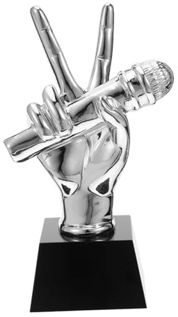 DIYEAH Statuetta a Forma di Microfono in Resina Argento per Premiazione Artistica e Momento Fotografico, per Feste a Tema Canzoni e Serate Karaoke