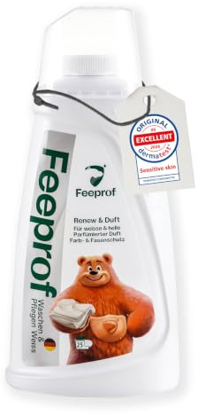 Feeprof Waschmittel für weiße & helle Wäsche 1L, 25/50 Waschladungen Universal Flüssigwaschmittel für Parfümierter Duft, Unterwäsche, Bettwäsche,Handtücher (Kaltwasserlöslich)