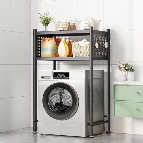 LLSZAHD Over The Washer And Dryer Storage Shelf, Over-Toilet Shelf, Bathroom Space Saving Organizer Rack Standing Floor Rack, Adjustable Height For Laundry & Bathroom(Size:2 Tier,Color:Black)