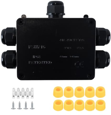 DUZEPA IP68 Waterproof Junction Box Outdoor Electrical Cable Connector 5 Way Electrical Wire Junction Box with M25 Glands for 4-14 mm Cable Black