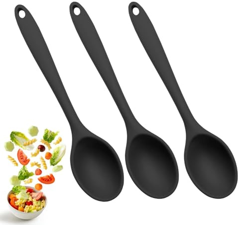 3 Stück Kochlöffel Silikon Rührlöffel, Silikon Kochlöffel, Einteiliges Design, 27cm Langen, Silicone Servierlöffel Kunststoff, Silicone Mixing Spoons für Küche, Kochen, Backen, Rühren