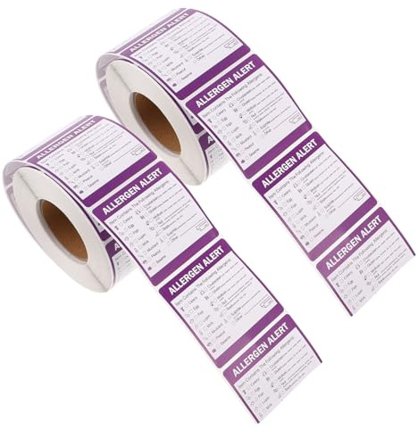 FUNOMOCYA 2 Rollos Etiquetas de Alérgenos Adhesivas Unidades Diseño Llamativo para Advertencia de Alergias Alimentarias Resistentes y Fáciles de Usar Restaurantes y Tiendas