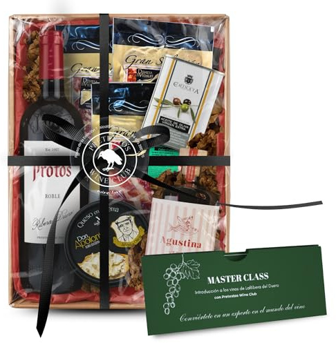 Cestas Navidad. Lote Navidad + Caja Gourmet Regalo Cata De Vino Protos Para Regalar | Regalo Cestas De Navidad Pack Regalo Vino Ribera Del Duero, Lotes De Navidad Con Ibéricos Y Aove | Cofre Regalo
