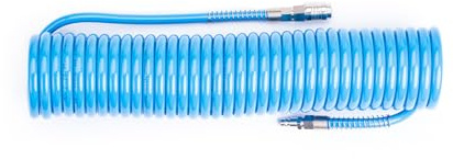 Tubo a spirale per aria compressa in PU poliuretano Ø 8 x 12 mm lunghezza 15 mt completo di raccordi ad attacco rapido universale. 100% Made in Italy