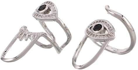 LRXIYODE Anillos de Uñas para Mujer Diseño Ojo Malvado, 2 Piezas Plateadas para Manicura y Decoración de Uñas, Accesorios para Fiestas y Eventos, Anillos Únicos Punta del Dedo