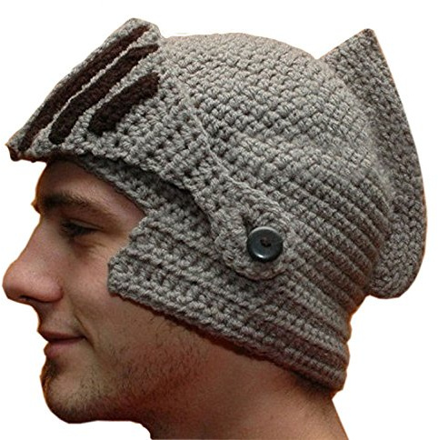 Winter Hats Knit Caps Ears Warm Earflap Handmade Fashion Unique Stylish Knight Helmet for Men Women Kids Grey