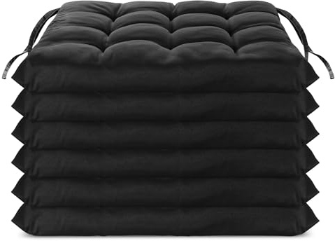 Brandsseller 6er Set Stuhlkissen 40x40 cm Sitzkissen Polster Stuhlauflage mit Haltebändern Dekokissen für Indoor Outdoor gesteppt - Schwarz