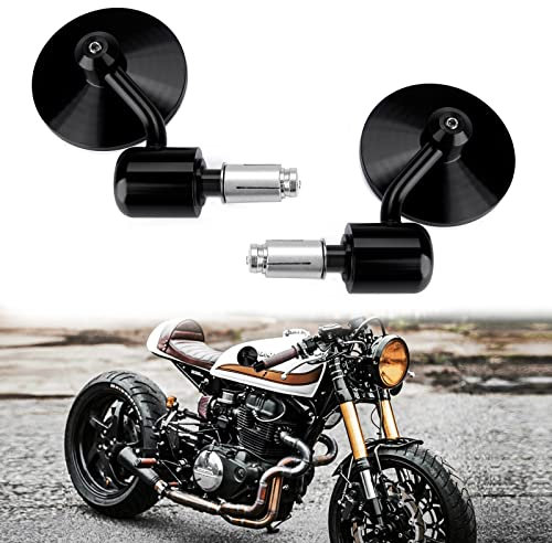 7/8 22mm Motorcycle Handlebar Bar End Mirror 3 Inch Round Rear View Side Mirror for Scooter Chopper Cruiser(Black)