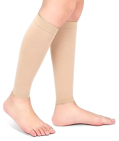 Chaussettes de Compression Mollet, Bas de Compression pour Varices, Molletière Protège23-32 mmHg Classe 2 pour Hommes et Femmes, Ultra Légère, Élastique du Traitement, Varices, Beige, M