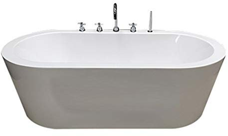Eigenständige Acryl Badewanne Ovale Wanne mit Wasserhahn Duschkopf Transferschalter Wasserventil Wasserrohr,160 * 80 * 60cm