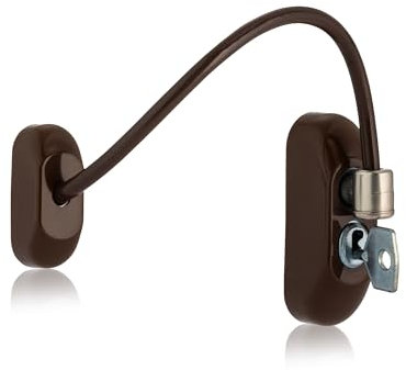 XFORT® Brauner abschließbarer Fensterriegel mit Schlüssel, 20 cm Kabel begrenzt Fenster auf 100 mm Öffnung robuste Fenstersicherung zum Schutz vor Verletzungen oder Einbruch, Kindersicherung.