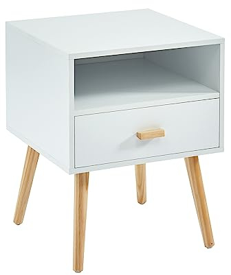 BAÏTA - Table de Chevet ULOS Blanc et Bois