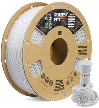 OVERTURE PETG Filament Aufgerüstet 1,75 mm, 1kg (2,2 lbs) Spule, 3D-Druck-Filament, Maßgenauigkeit +/- 0.02 mm (Rock Weiß)