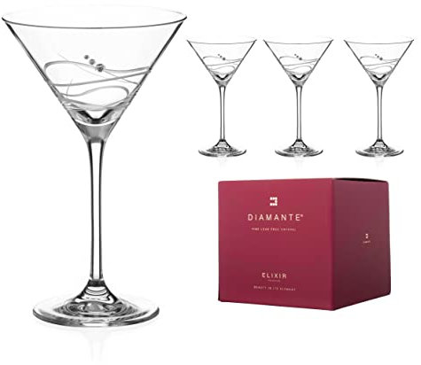 DIAMANTE Martini Cocktail Glasses Set - 'Soho' - Embellished with Swarovski Crystals - Gift Box of 4