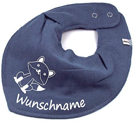 HALSTUCH mit Namen oder Text personalisiert für Baby oder Kind aus Baumwolle in Einheitsgröße Fuchs dunkelgrau