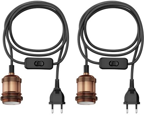 ledscom.de 2 pièces câble textile RETRA, fiche, interrupteur, bronze, 3 m, douille de lampe, 1x E27 max. 60W