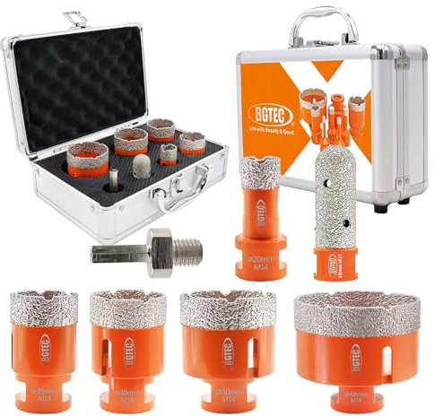 BGTEC Diamant Fliesenbohrer Set - 7 Stück (20/35/40/50/68mm+20mm Fingerbohrer+Sechskantschaftadapter) mit M14 Gewinde zum Bohren in Porzellan, Keramik, Fliesen, Granit, Marmor und Stein