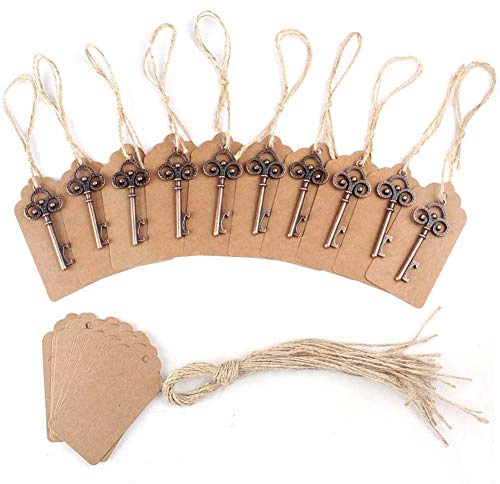 CENPEK Lot de 50 décapsuleurs en forme de clé avec étiquettes pour dragées de mariage - Décoration rustique