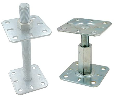 BRESKO Pfostenträger höhenverstellbar Stützenfuß Pfostenschuh Pfostenanker Schwerlast-Träger Pfostenfuß verzinkt (100/100 mm - M20)