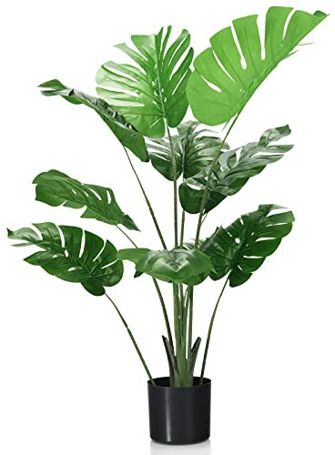 COSTWAY 120cm/152cm Artificial Monstera Plants, 10/15 Different Leaves Faux Monstera Deliciosa Tree with Cement Pot, Fake Swiss Cheese Plant for Indoor Home Decoration (120cm, 1 Pack, Green)