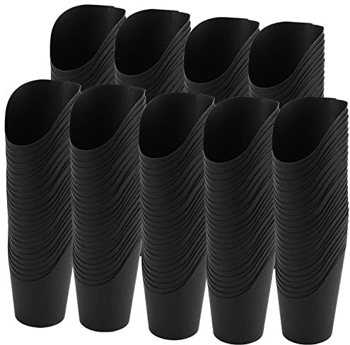 SEUNMUK 100 PCS 14oz French Fries Cups, Kraft Paper French Fries Holder Kraft Cups, Waffle Snacks Holders Ice Cream Food Trays, Black