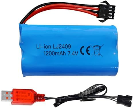 ZYGY 1PCS 7.4V 1200mah SM-4P Stecker Akku mit USB Ladekabel für EC08 RC Spielzeugauto Modell Geländefahrzeug Klettern Drift Racing Fernbedienung Boot Batterie