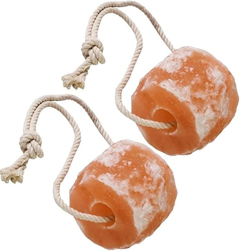 Natural Himalayan Salt Block 2× 2-3kg on Rope – Mineral Rich Pink Himalayan Pink Salt for Horses, Goats, Deer, Cattle, Elk, Rabbits & Livestock (2 Pack)