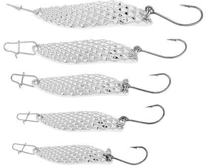 OriGlam 5pcs Lures da pesca in metallo BAITS Spinner Spinner, Lure da pesca in metallo duro Spinnerbait Spoon Paillettes Spoons Esca dure per la trota d'acqua dolce Salwater Salmon (argento)
