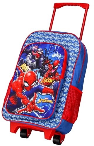 Spiderman Deluxe Trolley Backpack Childrens Travel Bag Kids Character Luggage Carrier Suitcase with Side Mesh Pockets Marvel Spider-Man