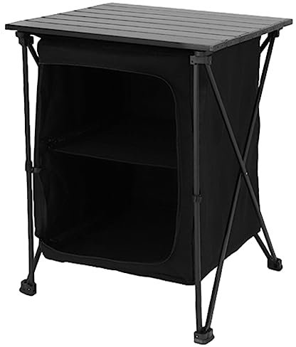 Lägerskåp, svart campingköksskåp, campingbord med förvaringsskåp, lägerskåp med 2 hyllor, enkelt att installera campingbord, vikbart campingförvaringsskåp, utomhus matlagningsförvaringsskåp
