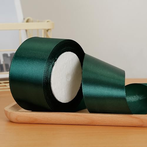2 Rollen Dunkelgrün schleifenband, Geschenkband Dunkelgrüner Stoffband, Satinband Ribbon Dunkelgrün Dekoband.(50mm/25yard)