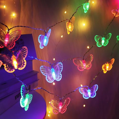 RECUTMS Butterfly Fairy String Lights, 3M/10ft 20LEDs Battery Operated Light for Indoor Outdoor Girls Mother's Day Home Garden Summer Birthday Party Wedding Valentine's Day Decorations(Colourful)