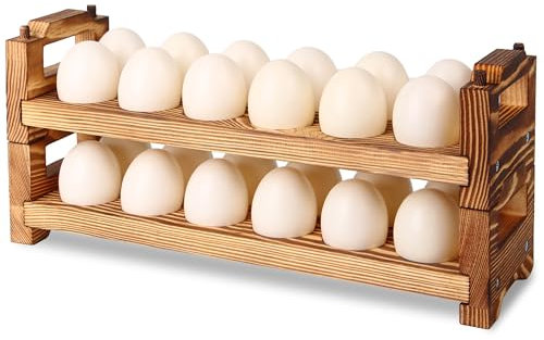 CVHOMEDECO. Wooden Egg Holder Fresh Egg Holders Countertop Firewood Egg Collecting Rack for Gathering Fresh eggs, Stackable with 24 eggs, Home Kitchen Organizer, Set of 2 PCS