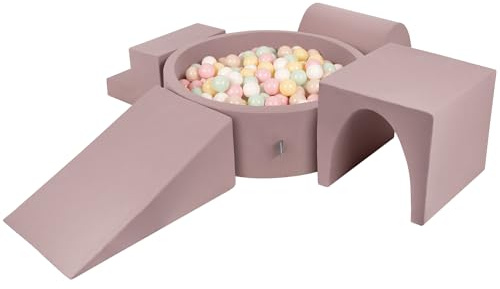KiddyMoon Aire De Jeux en Mousse avec Rond Piscine À Balles (200 Balles) Fosses À Boules pour Enfants Jouets Parcours Obstacles, Bruyère: Beige Pastel/Jaune Pastel/Blanc/Menthe/Rose Poudré