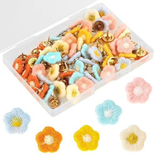 Mabor 60 Stück Blumen Pinnadeln Bunte Reißnägel Cute Reißzwecken für Korktafe Pinnwandnadeln Fotowand Whiteboard Karte Dekoration Zubehör
