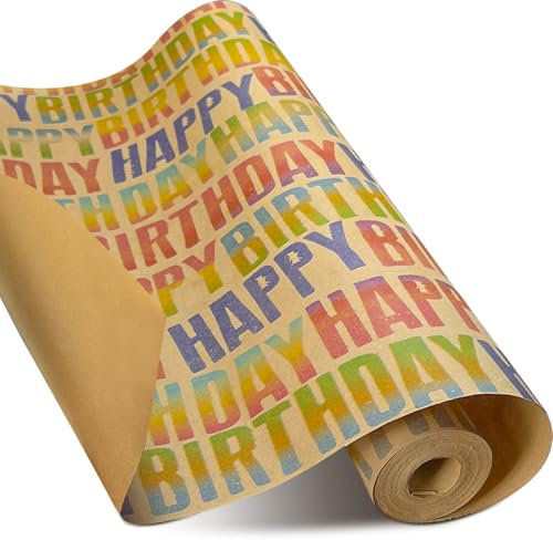 Birthday Wrapping Paper Roll, 43cm * 15m Large Quality Thick Happy Gift Wrap for Boys Girls Men Women, Recyclable Premium Classic Kraft Gift Wrapping Paper for Birthday Party Baby Shower Decorations