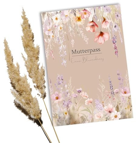 Minilino premium Mutterpasshülle personalisiert - Geschenk zur geburt/Schwangerschaft (3-teilige personalisierte Mutterpasshülle, Blumenwunder rose)