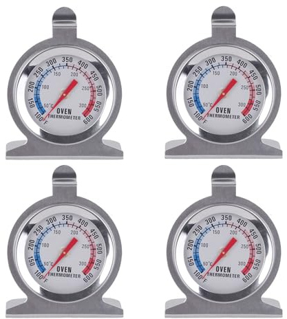 Oven Thermometer for inside Oven,INRIGOROUS Pack of 4 Stainless Steel Dial Oven Thermometer for use with fan, gas, electric, pizza oven, air fryer, range cooker for cooking/baking/grilling/BBQ/Kitchen