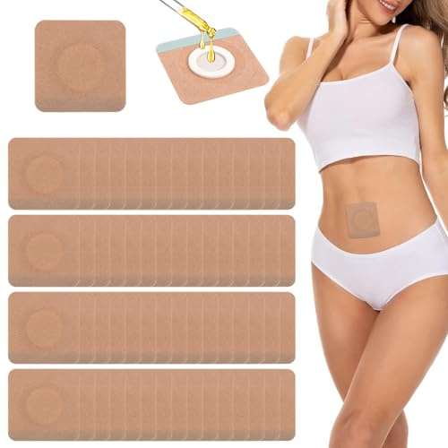 60 Pcs Castor Oil Pack Wrap Kit for Belly Button, Self-Adhesive Belly Button Patches, Highly Absorbent Organic Castor Oil Patches No Wash
