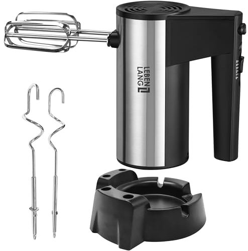 LEBENLANG Batidora de varillas 400W - 5 velocidades y turbo & Incl. soporte I Batidora amasadora reposteria Mixer cocina de mano I Batedeira bolos Barillas batir electricas Montador de claras Varillas