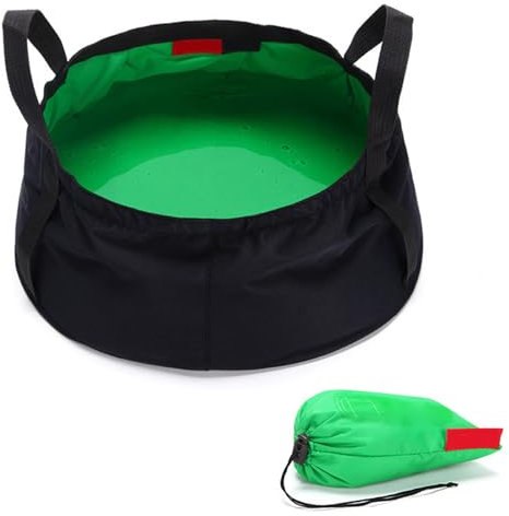 Outdoor Faltschüssel 8.5L, Outdoor Falteimer, Faltbarer Fischeimer, Aus Langlebigem Planen Gewebe, Als Waschschüssel, Spülwanne, Spülschüssel (30x 14 cm,Green)