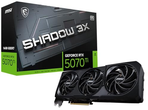 MSI Gaming RTX 5070 TI 16G Shadow 3X OC Carte Graphique (16 Go GDDR7, 256 Bits, Performances extrêmes : 2497 MHz, DisplayPort x3 2.1a, HDMI 2.1b, Architecture NVIDIA Blackwell)
