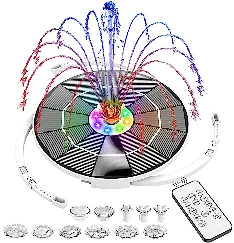 AISITIN Fontana solare a LED da 3,5 W, per esterni con telecomando, 2025, pompa solare per laghetto a LED, con batteria da 3000 mAh, fontana solare per esterni, con 8 stili di fontana, pompa