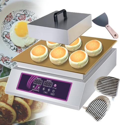 QUSYZD Macchina per Pancake Antiaderente | Griglia elettrica a Contatto con Coperchio, Paletta e Guanti | Macchina per Il Pane da banco per Uso Commerciale, 1300 W,