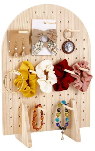 PH PandaHall Présentoir Bois avec Tige, Présentoir à Bijoux Présentoir Porte Clé Bois avec 25pcs tige pour Porte Clés Magasins Boucles D'Oreilles, Salons D'Artisanat, Vente 13x29x43cm